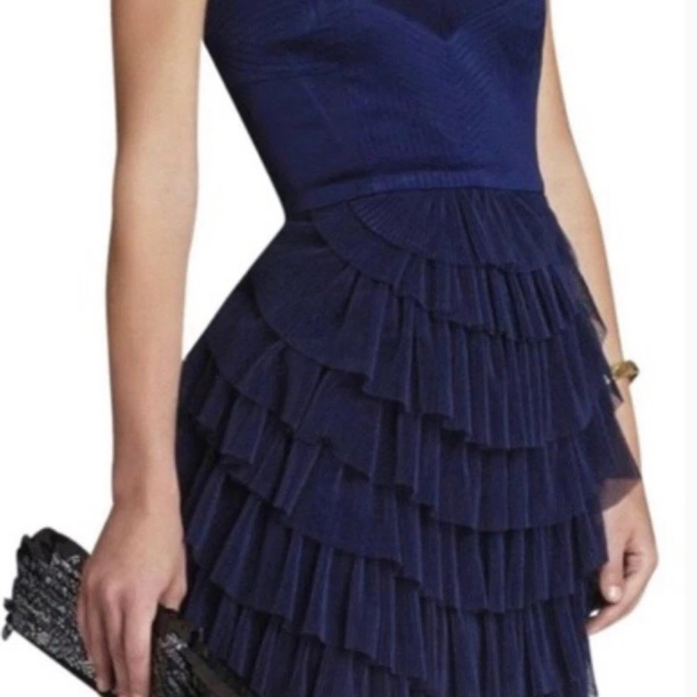 BCBGMaxAzria Strapless Navy Blue Ruffled Dress